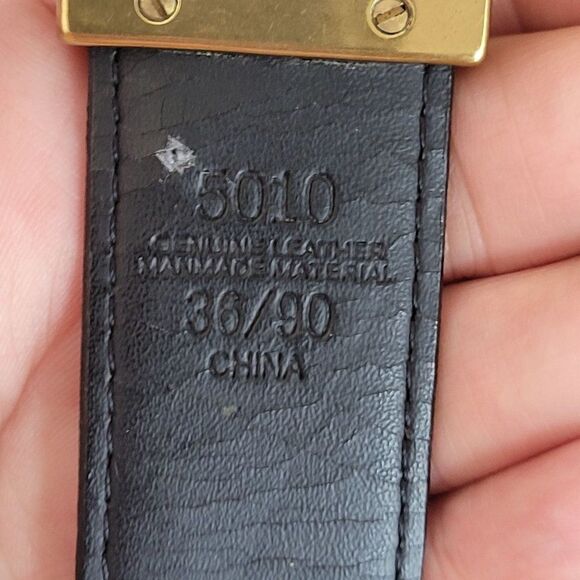 Mens Leather Belt 36 Brown Woven Detail Gold Metal Rectangular Buckle Western - Picture 3 of 11